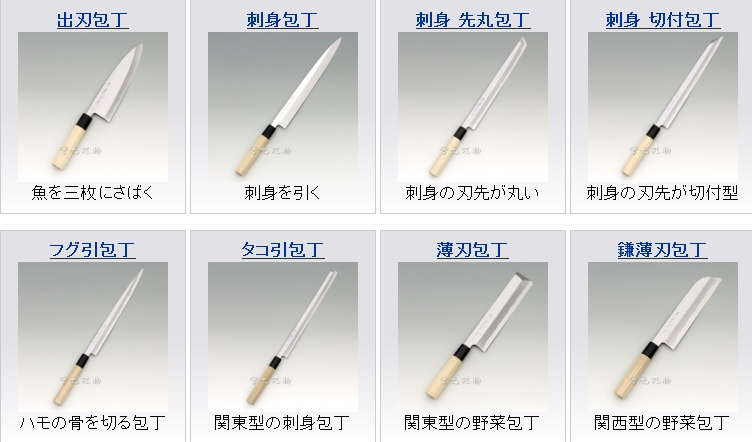 よく使われるタイプの包丁
